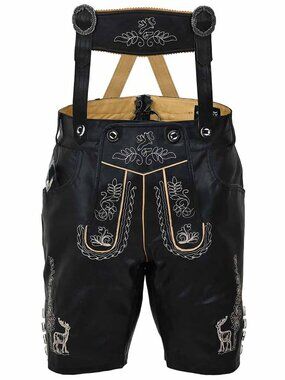 Bavarian Lederhosen Albert Black Leather Men Oktoberfest Cultural Outfit